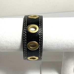 Coach Leather Grommet Bangle Stackable Bracelet Black with Gold Hardware NEW